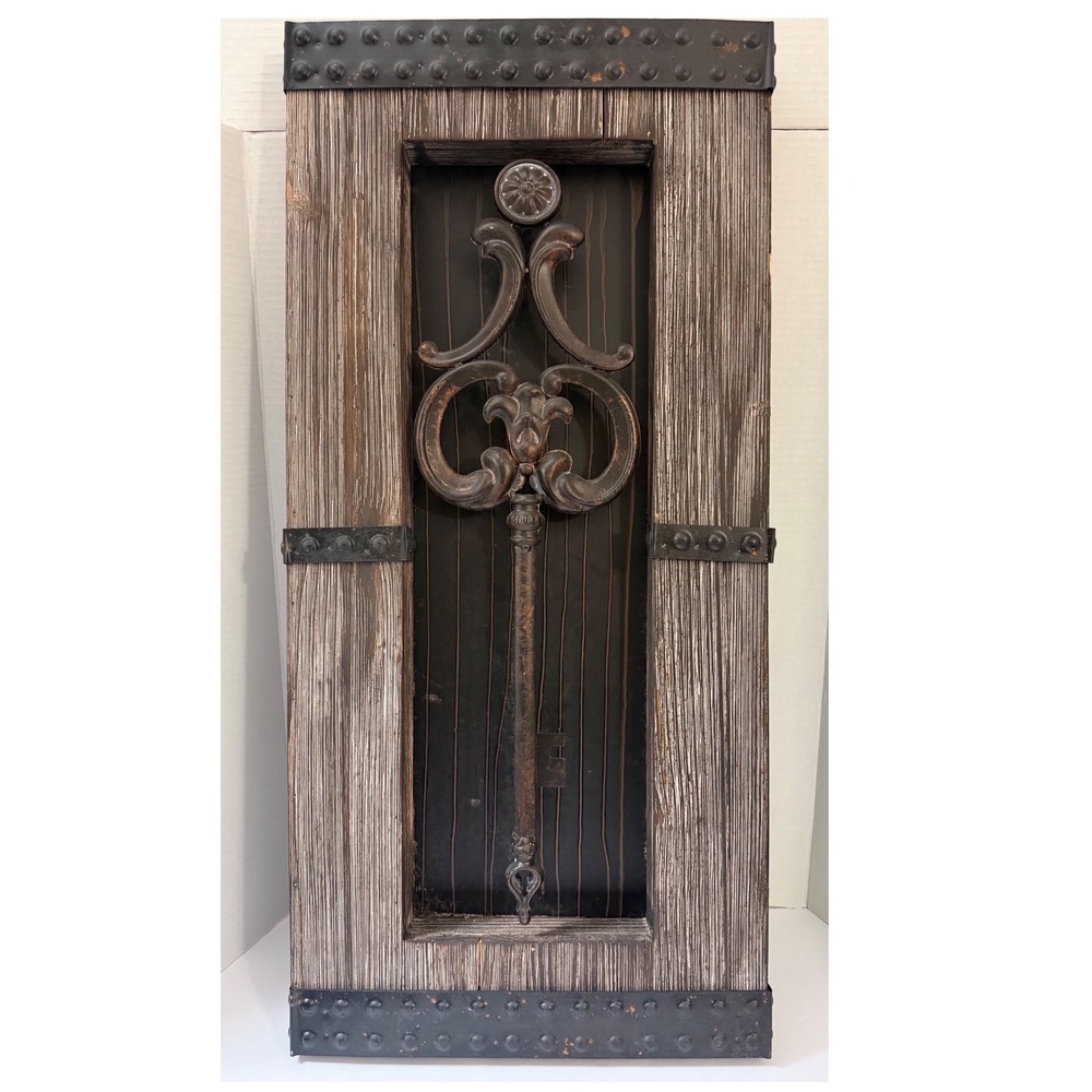 Rustic Oversized Metal Skeleton Key Wall Art Weathered Wood Shadowbox Frame 44"